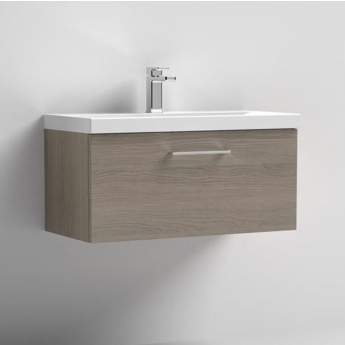 Nuie Arno Wall Hung 1-Drawer Vanity Unit with Basin-1 800mm Wide - Solace Oak Woodgrain