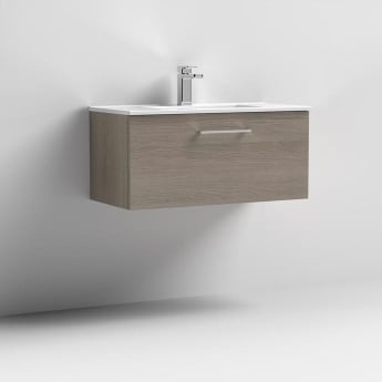 Nuie Arno Wall Hung 1-Drawer Vanity Unit with Basin-2 800mm Wide - Solace Oak Woodgrain