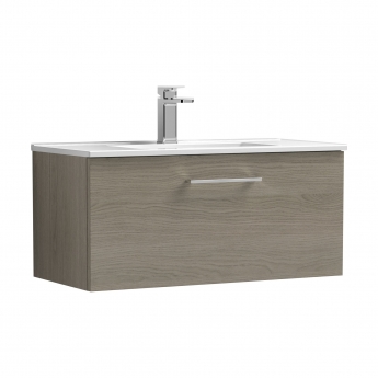 Nuie Arno Wall Hung 1-Drawer Vanity Unit with Basin-2 800mm Wide - Solace Oak Woodgrain