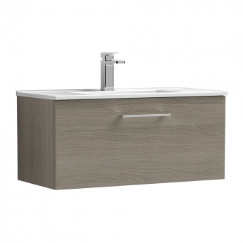 Nuie Arno Wall Hung 1-Drawer Vanity Unit with Basin-4 800mm Wide - Solace Oak Woodgrain