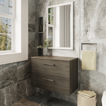 Nuie Arno Wall Hung 2-Drawer Vanity Unit with Worktop 800mm Wide - Solace Oak Woodgrain