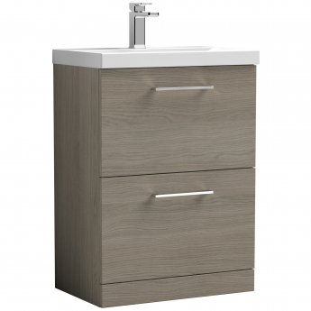 Nuie Arno Floor Standing 2-Drawer Vanity Unit with Basin-3 600mm Wide - Solace Oak Woodgrain