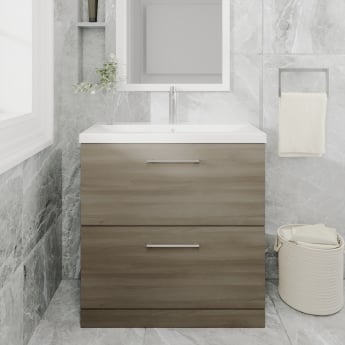 Nuie Arno Floor Standing 2-Drawer Vanity Unit with Basin-2 800mm Wide - Solace Oak Woodgrain