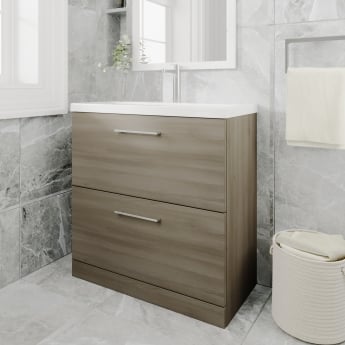 Nuie Arno Floor Standing 2-Drawer Vanity Unit with Basin-1 800mm Wide - Solace Oak Woodgrain