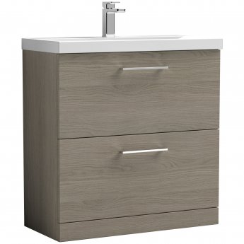 Nuie Arno Floor Standing 2-Drawer Vanity Unit with Basin-3 800mm Wide - Solace Oak Woodgrain