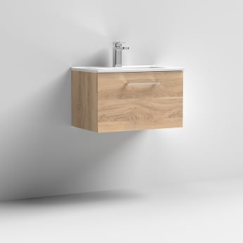 Arno Woodgrain 600mm 1-Drawer Wall Hung Vanity Unit