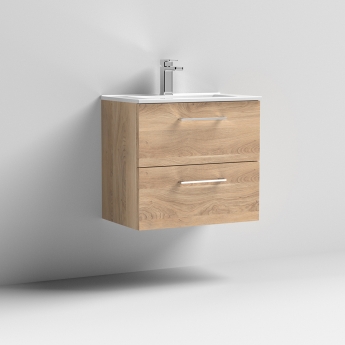 Arno Woodgrain 600mm 2-Drawer Wall Hung Vanity Unit