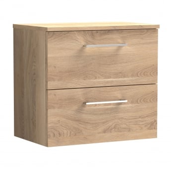 Arno Woodgrain 600mm 2-Drawer Wall Hung Vanity Unit with Countertop