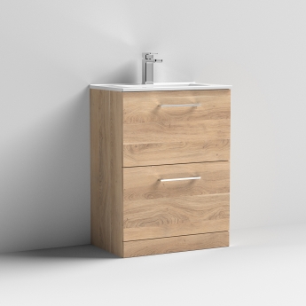 Arno Woodgrain 600mm 2-Drawer Floor Standing Vanity Unit