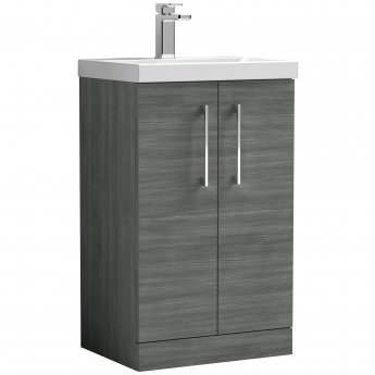 Nuie Arno Floor Standing 2-Door Vanity Unit with Basin-1 500mm Wide - Anthracite Woodgrain