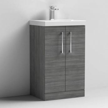 Nuie Arno Floor Standing 2-Door Vanity Unit with Basin-3 500mm Wide - Anthracite Woodgrain