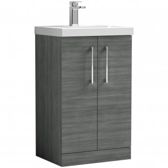 Nuie Arno Floor Standing 2-Door Vanity Unit with Basin-3 500mm Wide - Anthracite Woodgrain