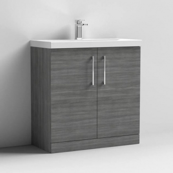 Nuie Arno Floor Standing 2-Door Vanity Unit with Basin-3 800mm Wide - Anthracite Woodgrain