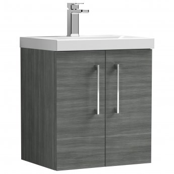 Nuie Arno Wall Hung 2-Door Vanity Unit with Basin-1 500mm Wide - Anthracite Woodgrain