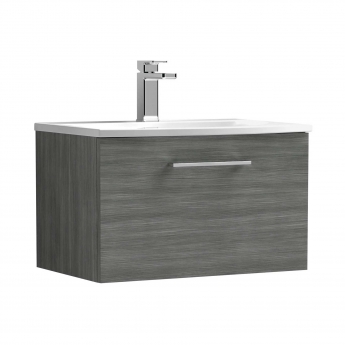 Nuie Arno Wall Hung 1-Drawer Vanity Unit with Basin-4 600mm Wide - Anthracite Woodgrain