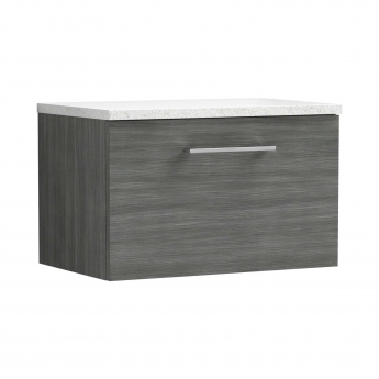 Nuie Arno Wall Hung 1-Drawer Vanity Unit with Sparkling White Worktop 600mm Wide - Anthracite Woodgrain