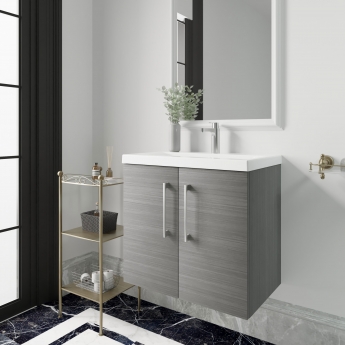 Nuie Arno Wall Hung 2-Door Vanity Unit with Basin-2 600mm Wide - Anthracite Woodgrain