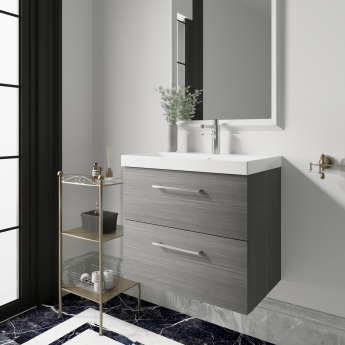 Nuie Arno Wall Hung 2-Drawer Vanity Unit with Basin-3 600mm Wide - Anthracite Woodgrain