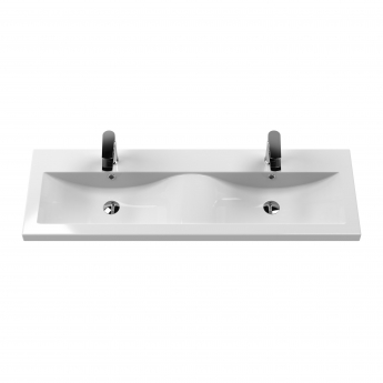 Nuie Arno Wall Hung 4-Drawer Vanity Unit with Double Ceramic Basin 1200mm Wide - Gloss White