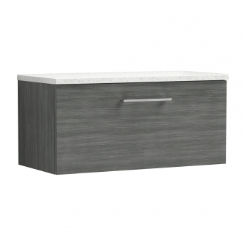 Nuie Arno Wall Hung 1-Drawer Vanity Unit with Sparkling White Worktop 800mm Wide - Anthracite Woodgrain