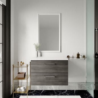 Nuie Arno Wall Hung 2-Drawer Vanity Unit with Sparkling White Worktop 800mm Wide - Anthracite Woodgrain