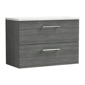 Nuie Arno Wall Hung 2-Drawer Vanity Unit with Sparkling White Worktop 800mm Wide - Anthracite Woodgrain