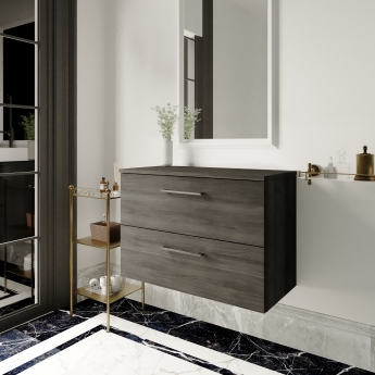 Nuie Arno Wall Hung 2-Drawer Vanity Unit with Worktop 800mm Wide - Anthracite Woodgrain