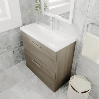 Arno Woodgrain 800mm 2-Drawer Floor Standing Vanity Unit