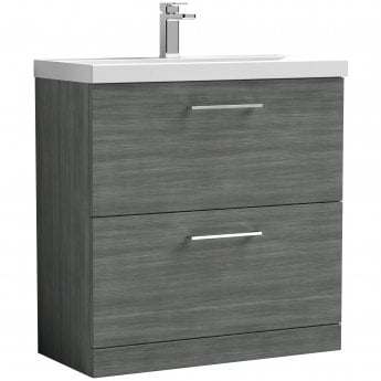 Nuie Arno Floor Standing 2-Drawer Vanity Unit with Basin-3 800mm Wide - Anthracite Woodgrain