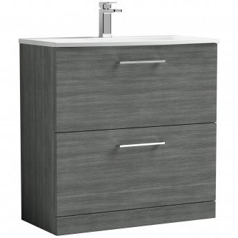 Nuie Arno Floor Standing 2-Drawer Vanity Unit with Basin-4 800mm Wide - Anthracite Woodgrain