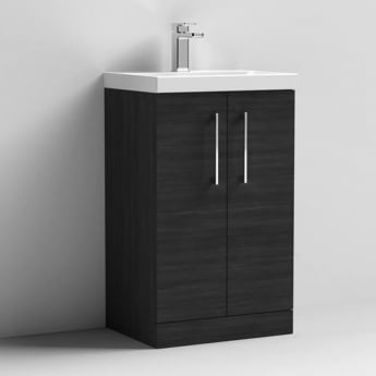 Nuie Arno Floor Standing 2-Door Vanity Unit with Basin-3 500mm Wide - Black Woodgrain