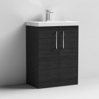 Nuie Arno Floor Standing 2-Door Vanity Unit with Basin-3 600mm Wide - Black Woodgrain