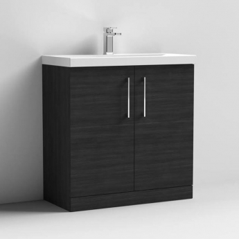 Nuie Arno Floor Standing 2-Door Vanity Unit with Basin-3 800mm Wide - Black Woodgrain