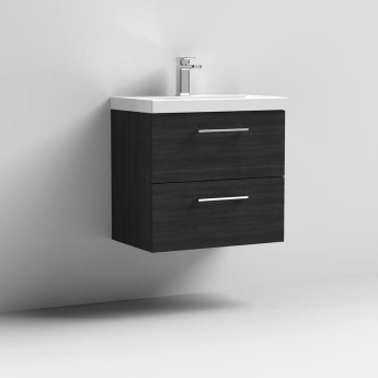 Nuie Arno Wall Hung 2-Drawer Vanity Unit with Basin-3 600mm Wide - Black Woodgrain