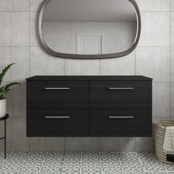 Nuie Arno Wall Hung 4-Drawer Vanity Unit with Worktop 1200mm Wide - Black Woodgrain