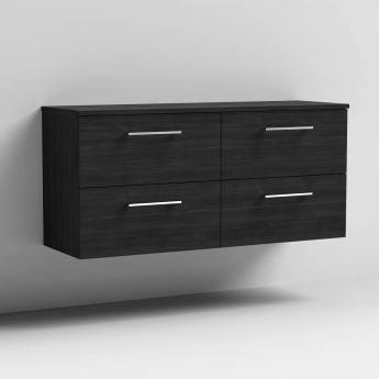 Nuie Arno Wall Hung 4-Drawer Vanity Unit with Worktop 1200mm Wide - Black Woodgrain