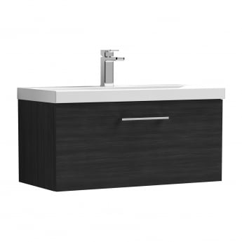 Nuie Arno Wall Hung 1-Drawer Vanity Unit with Basin-1 800mm Wide - Black Woodgrain