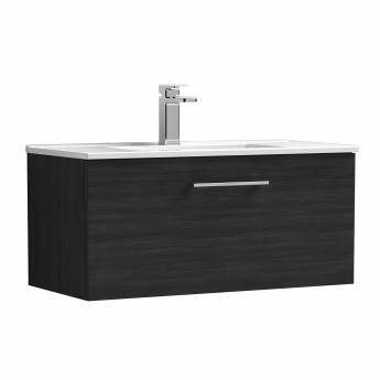 Nuie Arno Wall Hung 1-Drawer Vanity Unit with Basin-2 800mm Wide - Black Woodgrain