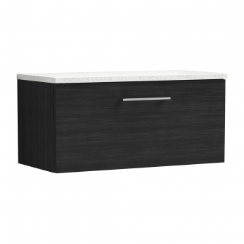 Nuie Arno Wall Hung 1-Drawer Vanity Unit with Sparkling White Worktop 800mm Wide - Black Woodgrain