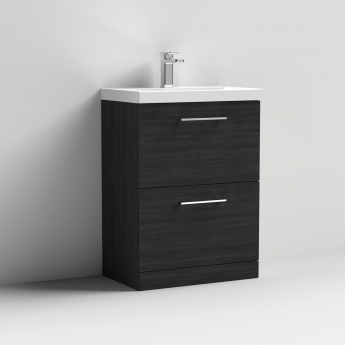 Nuie Arno Floor Standing 2-Drawer Vanity Unit with Basin-1 600mm Wide - Black Woodgrain