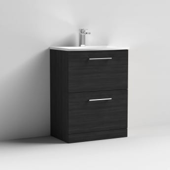 Nuie Arno Floor Standing 2-Drawer Vanity Unit with Basin-4 600mm Wide - Black Woodgrain