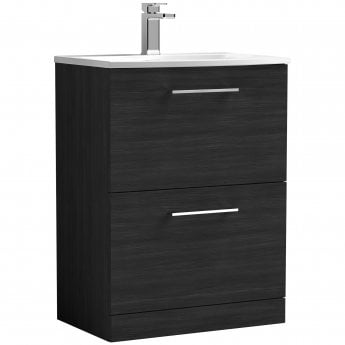 Nuie Arno Floor Standing 2-Drawer Vanity Unit with Basin-4 600mm Wide - Black Woodgrain