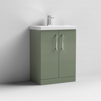 Nuie Arno Floor Standing 2-Door Vanity Unit with Basin-1 600mm Wide - Satin Green