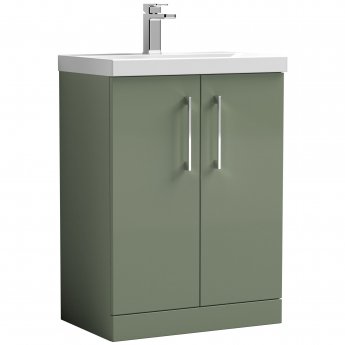 Nuie Arno Floor Standing 2-Door Vanity Unit with Basin-1 600mm Wide - Satin Green