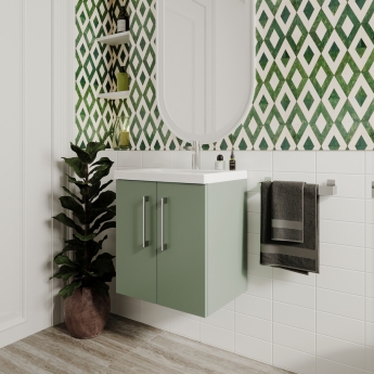 Nuie Arno Wall Hung 2-Door Vanity Unit with Basin-4 500mm Wide - Satin Green