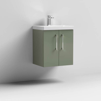 Nuie Arno Wall Hung 2-Door Vanity Unit with Basin-3 500mm Wide - Satin Green