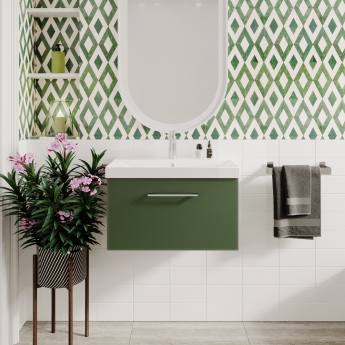 Nuie Arno Wall Hung 1-Drawer Vanity Unit with Basin-3 600mm Wide - Satin Green