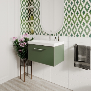 Nuie Arno Wall Hung 1-Drawer Vanity Unit with Basin-3 600mm Wide - Satin Green