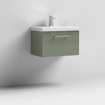 Nuie Arno Wall Hung 1-Drawer Vanity Unit with Basin-3 600mm Wide - Satin Green