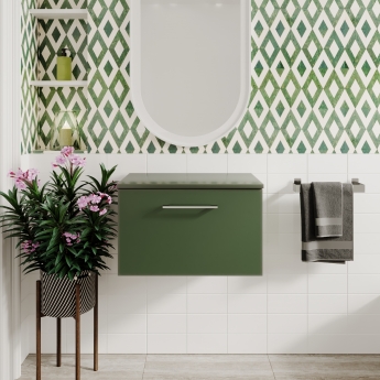 Nuie Arno Wall Hung 1-Drawer Vanity Unit with Worktop 600mm Wide - Satin Green